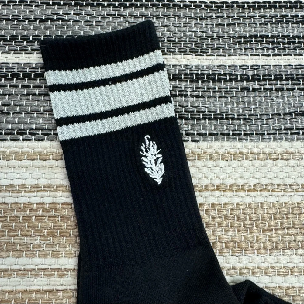 Free People‎ Movement Logo Stripe Tube Socks Black Gray Crew Length One Size